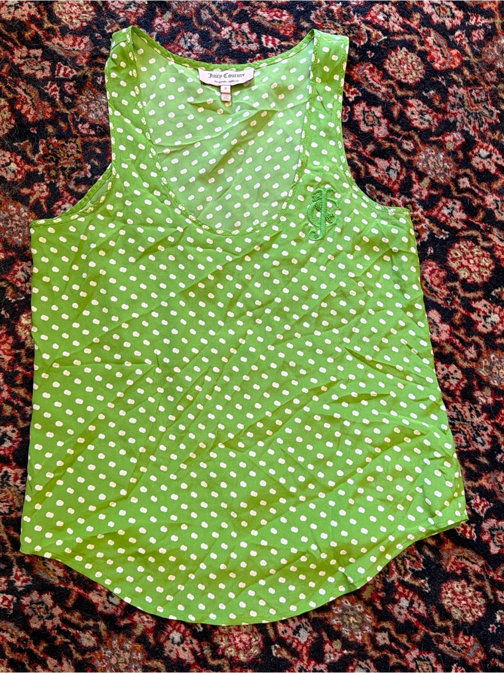 Silk Juicy Couture Lime Green Polka Dot Tank Top
